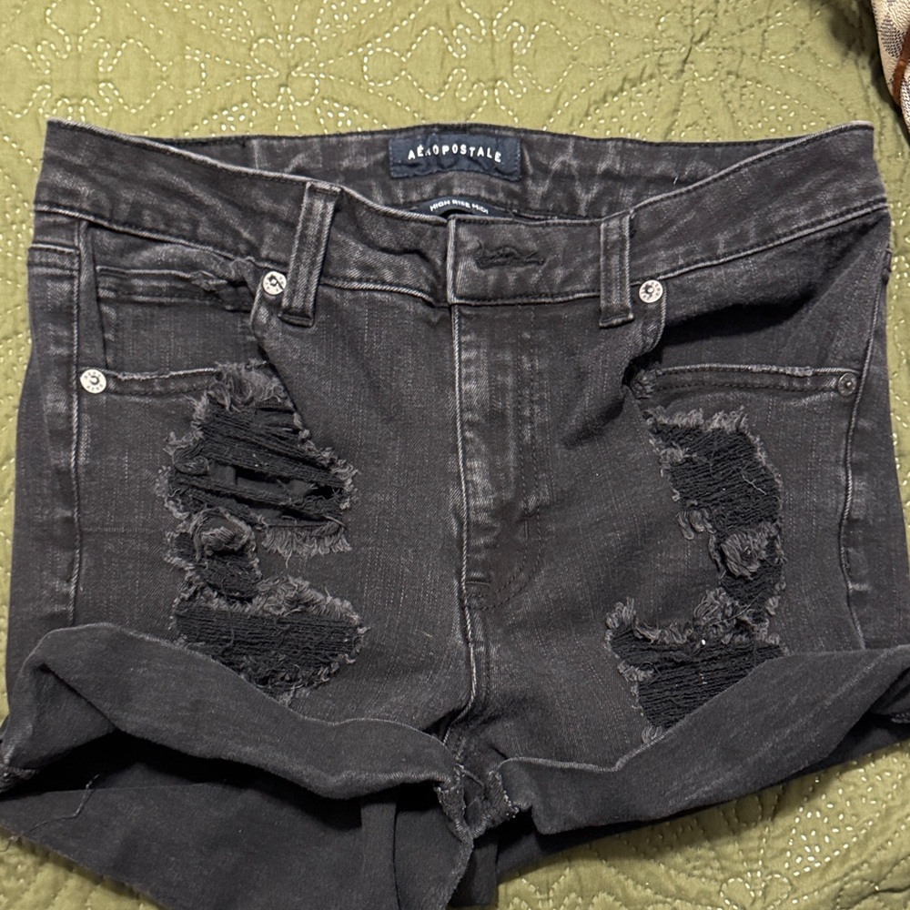 Aeropostale Black Distressed Denim Women’s Shorts